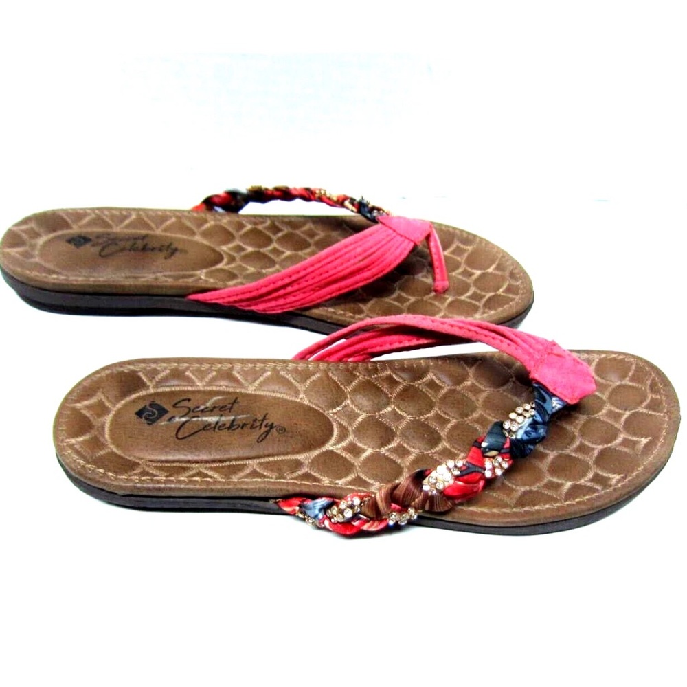 SECRET CELEBRITY WOMENS STRAPPY EMBELLISHED COMFORT SANDALS SIZE  9 FLIP FLOPS